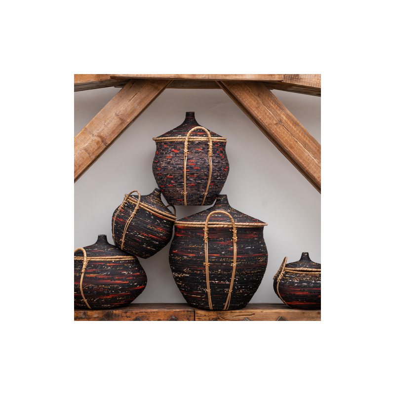 Rattanmand zwart (set van 3 stuks)