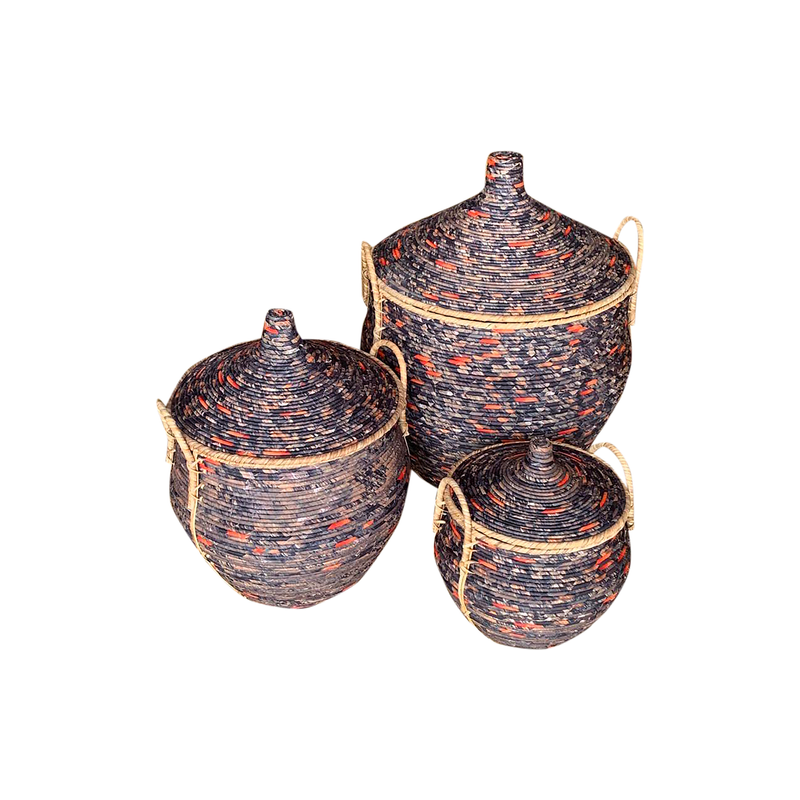 Rattanmand zwart (set van 3 stuks)