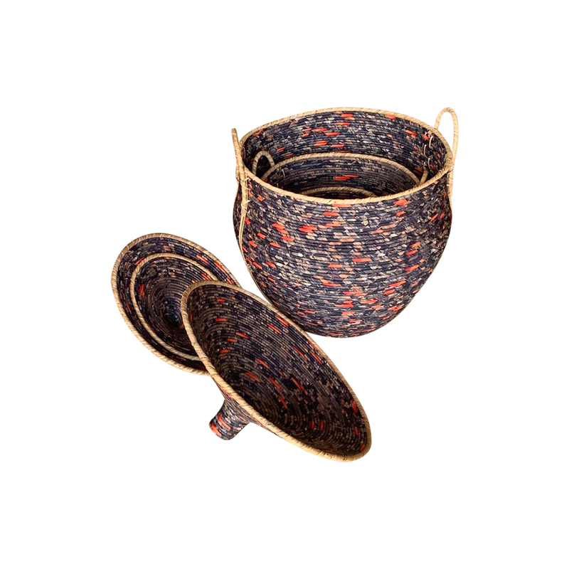 Rattanmand zwart (set van 3 stuks)