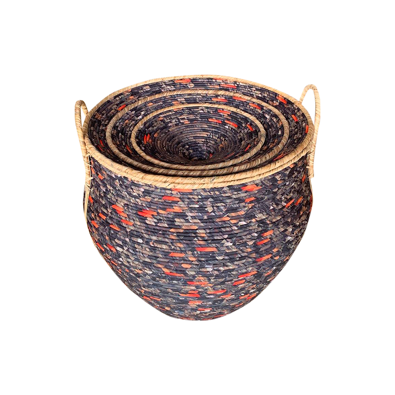 Rattanmand zwart (set van 3 stuks)