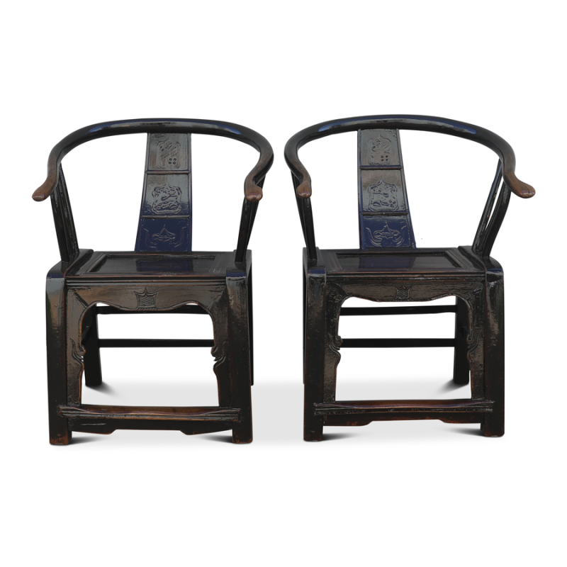 Chinese armstoel zwart - set van 2 stuks
