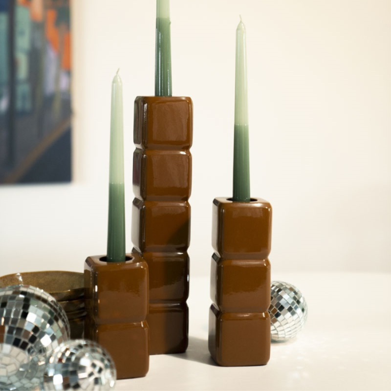 Kaarsenhouder Cube mosterd - set van 3