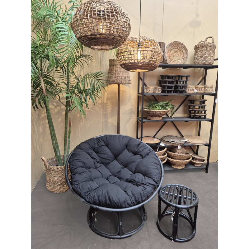 Loungestoel Papasan Rotan Zwart