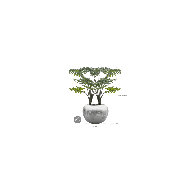 Philodendron in Luxe Lite Glossy Globe Zilver - kunstplant