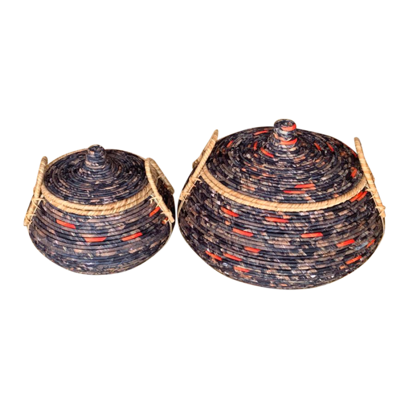 Rattanmand zwart (set van 2 stuks)