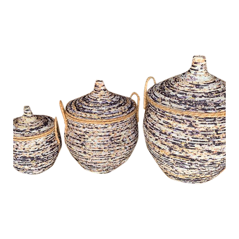 Rattanmand blauw (set van 3 stuks)