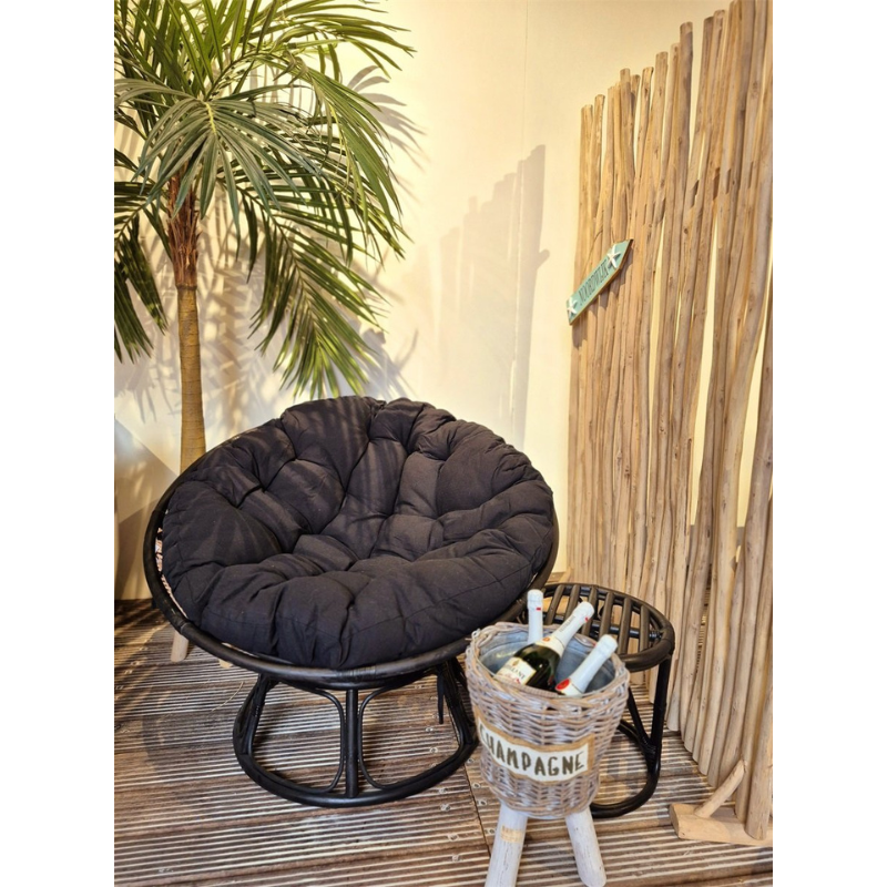 Loungestoel Papasan Rotan Zwart