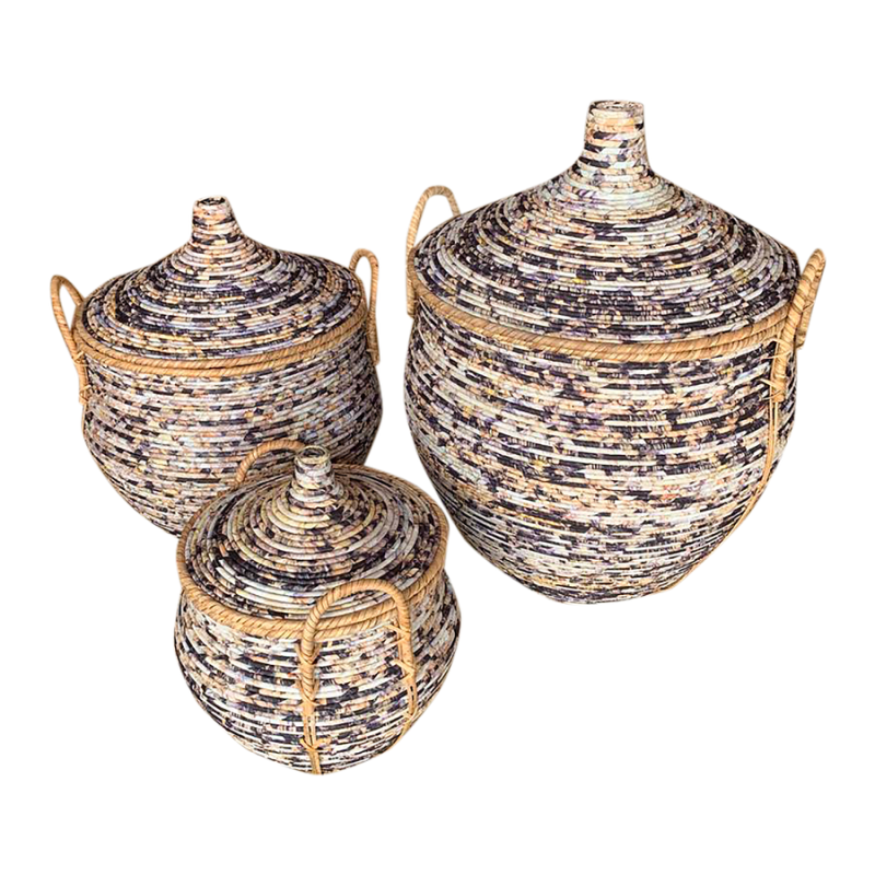 Rattanmand blauw (set van 3 stuks)