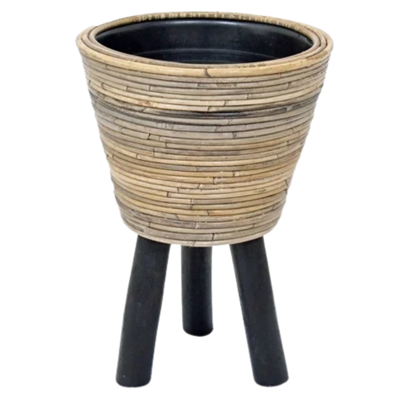 Drypot Stripe Rotan Grijs met poten